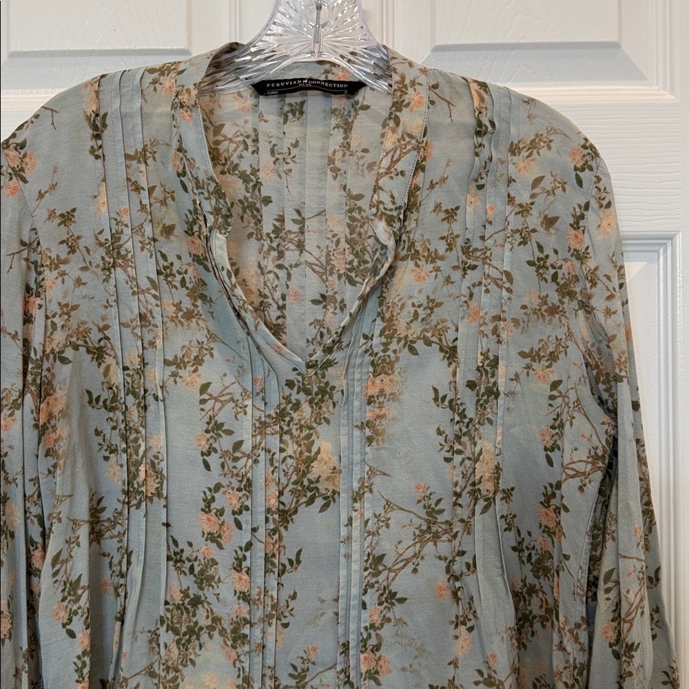 Peruvian Connection Floral Pleated Blouse Size Small - Picture 4 of 7